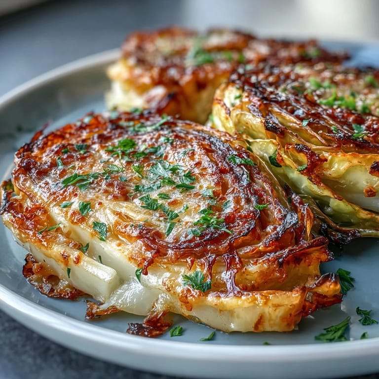 Savory Garlic Parmesan Cabbage Steaks, a delicious vegetarian main dish.