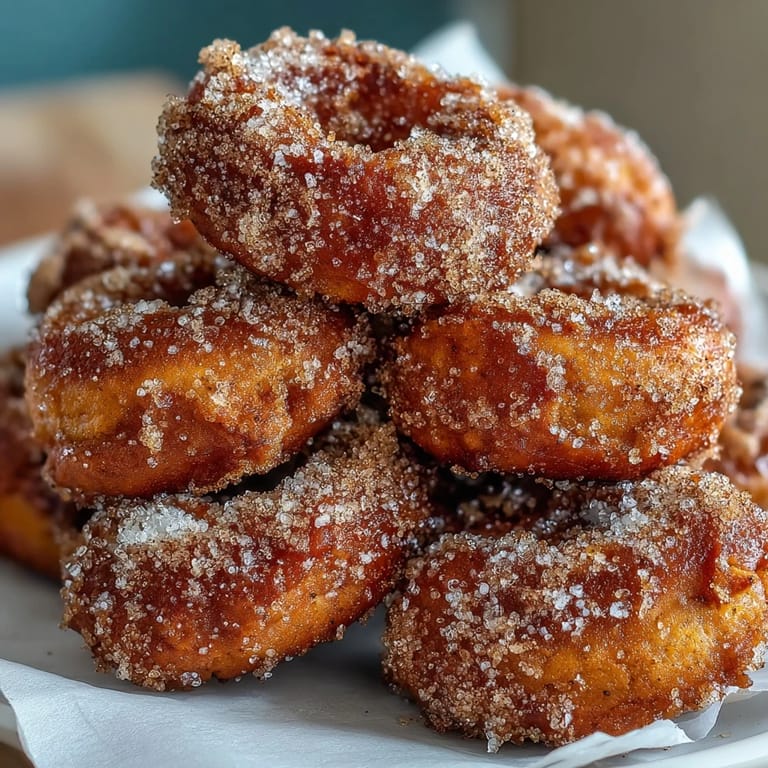 Warm, fluffy Sweet Potato Cinnamon Mini Donuts ready to be enjoyed with coffee.