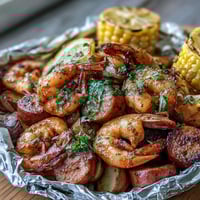 Delicious Onion Boil Shrimp and Sausage Foil Packets with juicy shrimp, savory sausage, and tender potatoes, seasoned with Cajun spices and roasted in foil.  