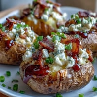 Loaded baked potato salad with smoky BBQ sauce, crispy bacon, and cheddar cheese, perfect for summer cookouts and parties.