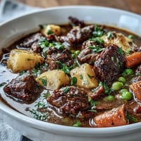 A steaming bowl of Shepherd's Pie Soup with ground beef, veggies, and potatoes in a savory broth.