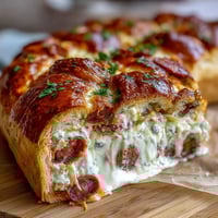Savory Italian Easter Pie with ricotta and salami, a golden baked pastry filled with creamy cheese and spiced cured meat.