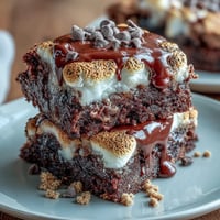 Gooey smores brownie cookies with melted marshmallows and chocolate chips on top.