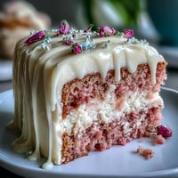 Elegant Bridal Shower Rosé Velvet Cake with Gold Drip, showcasing soft pink layers and shimmering gold accents.  