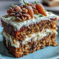 A moist Easter carrot cake layered with tangy cream cheese frosting and topped with candied carrot curls.  