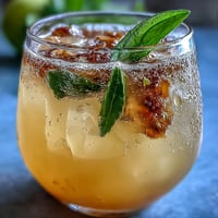 Vibrant Ginger Prebiotic Lemonade, swirled with homemade ginger syrup, served over ice.