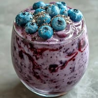 Creamy probiotic kefir smoothie with bright blueberries, perfect for morning energy.